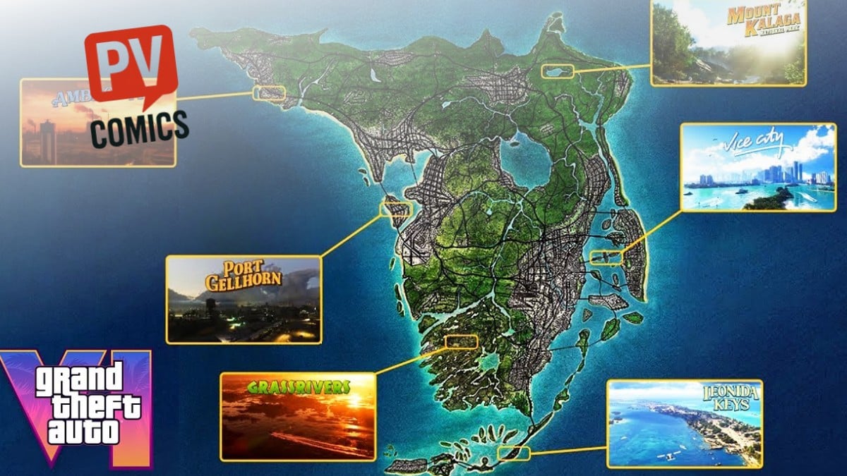 carte GTA 6 reconstituée Vice City -poster